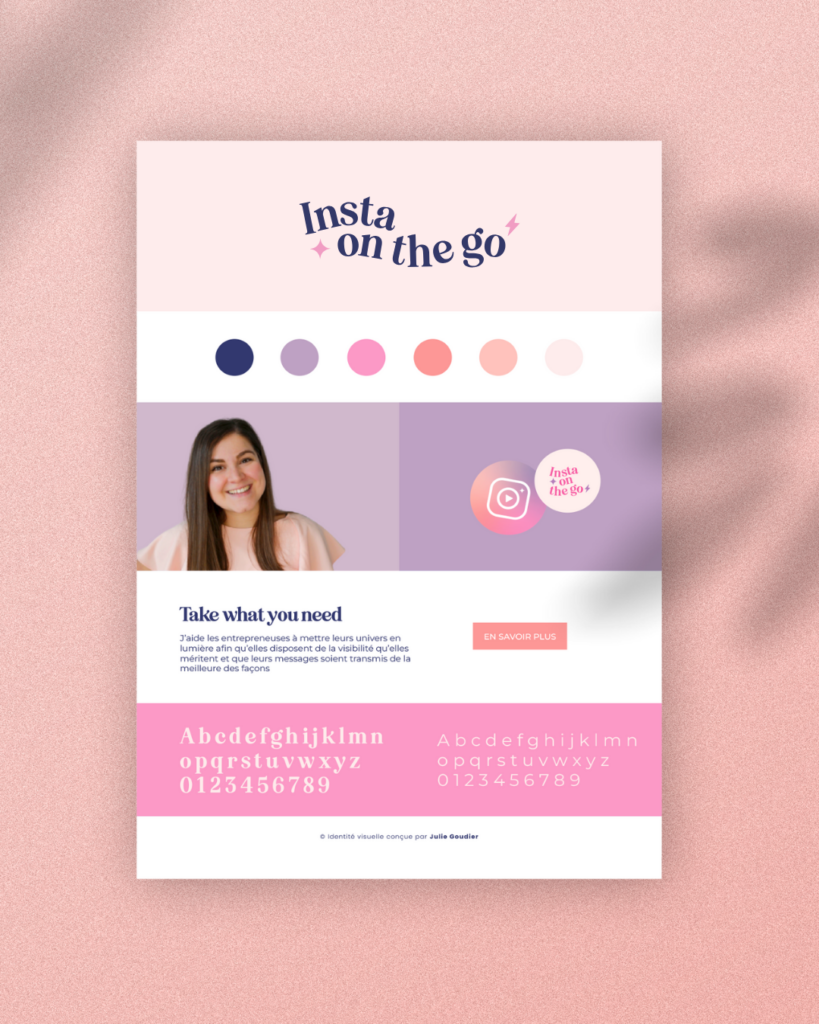 Brandboard créé par Julie Goudier pour l'identité visuelle de Vanessa Lopes d'Insta on the Go