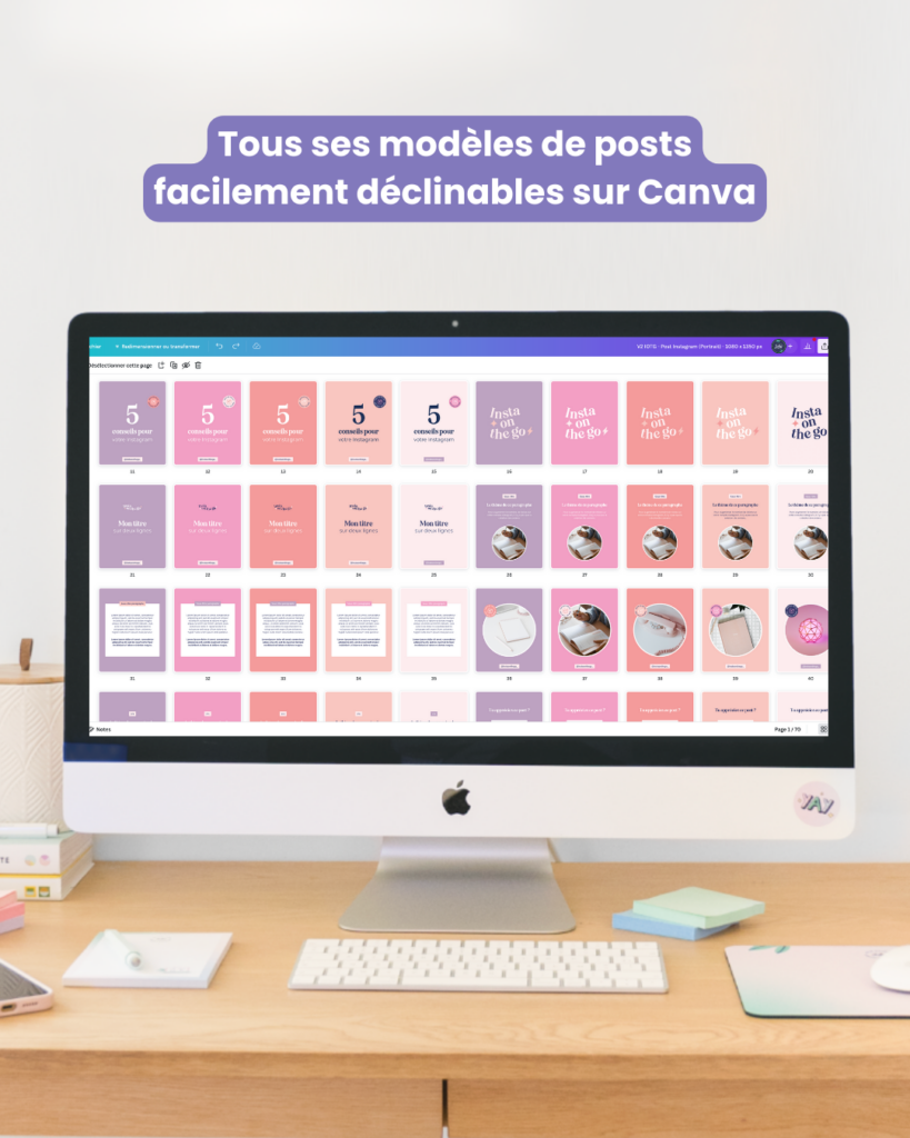 Kit Instagram Canva avec modèles de posts créé par Julie Goudier pour l'identité visuelle de Vanessa Lopes d'Insta on the Go