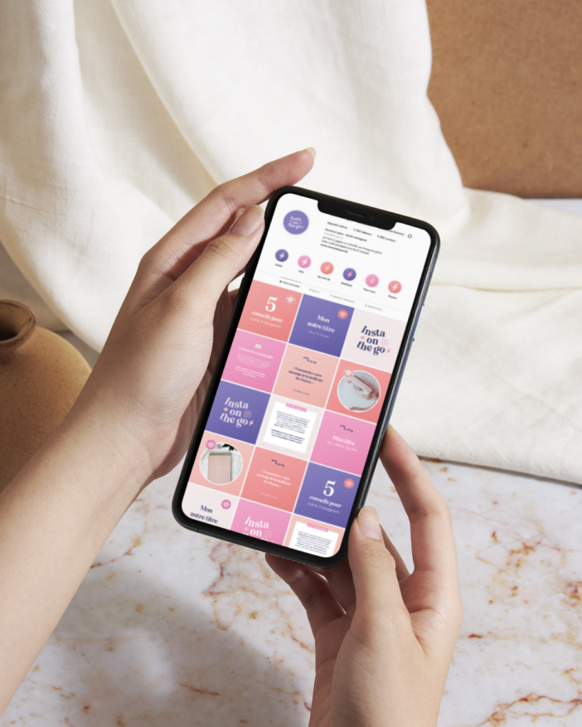 Feed instagram créé par Julie Goudier pour l'identité visuelle de Vanessa Lopes de l'entreprise Insta on the go