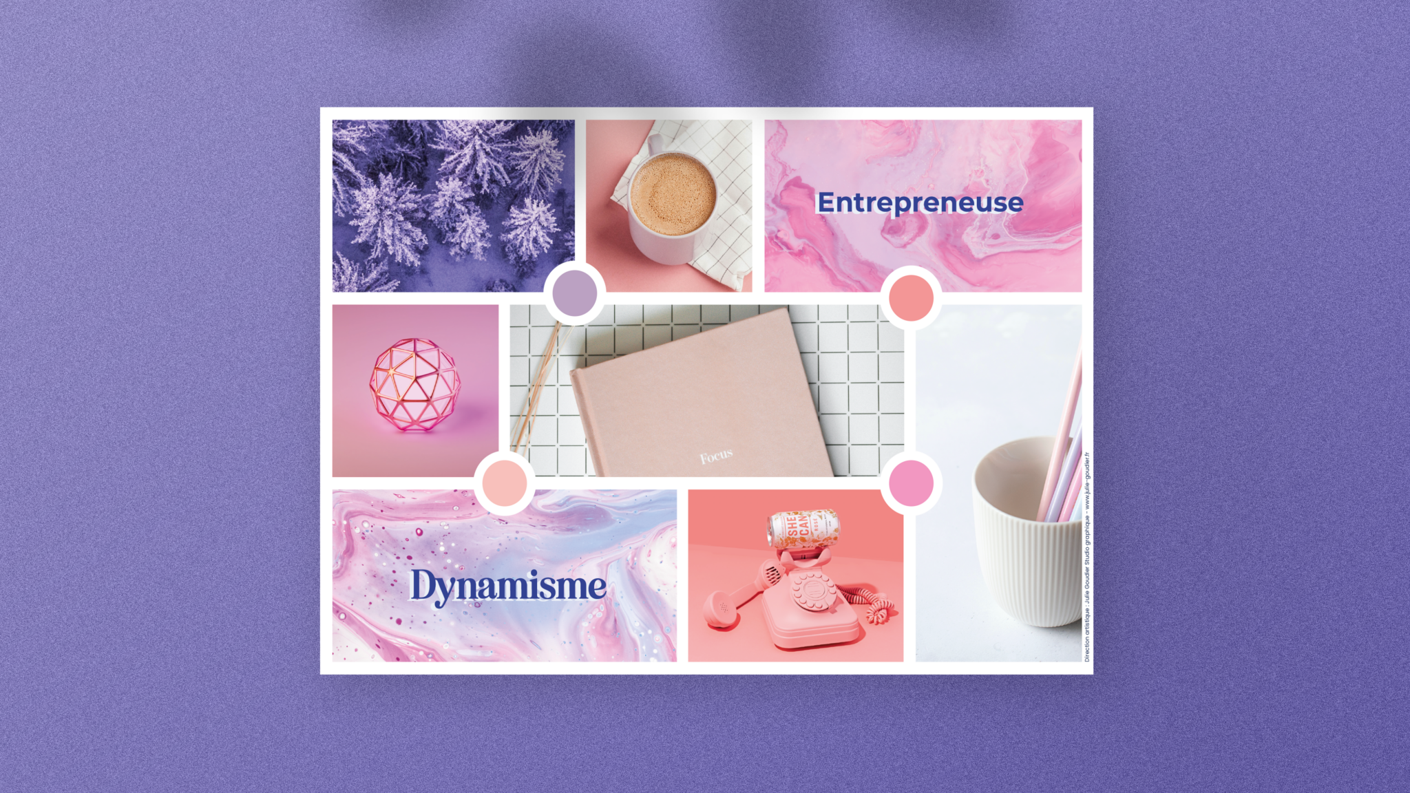 Brandboard créé par Julie Goudier pour l'identité visuelle de Vanessa Lopes de l'entreprise Insta on the go