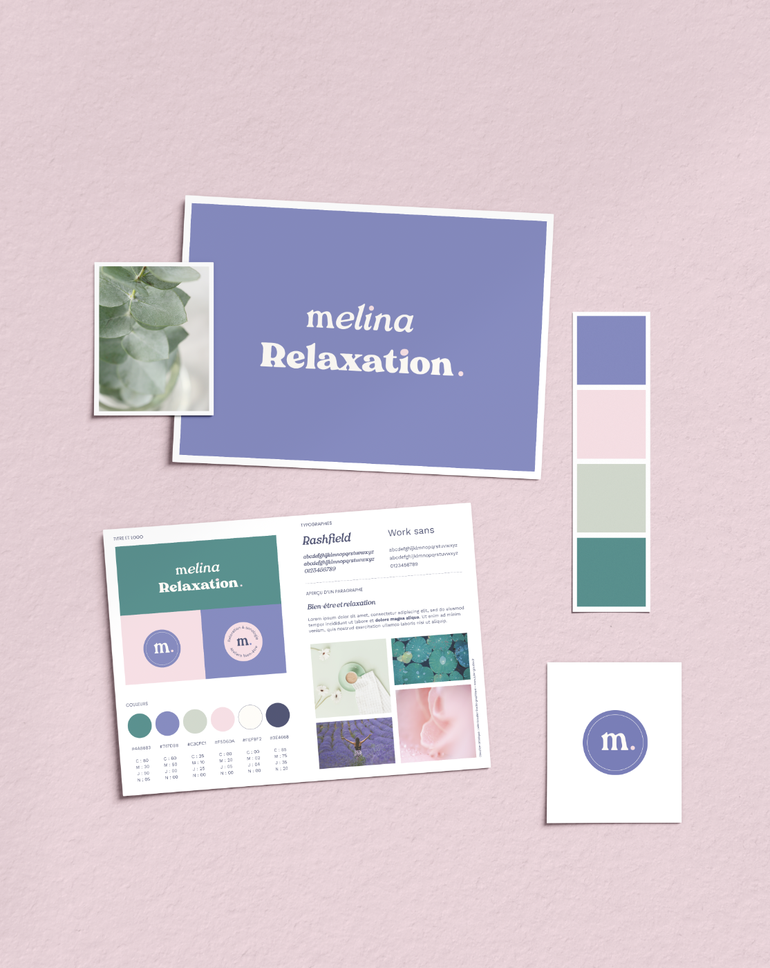 Le branding de Melina Relaxation créé par Julie Goudier, graphiste indépendante à Nantes