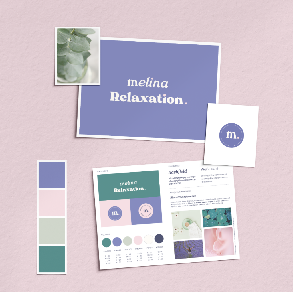 Le branding de Melina Relaxation créé par Julie Goudier, graphiste indépendante à Nantes