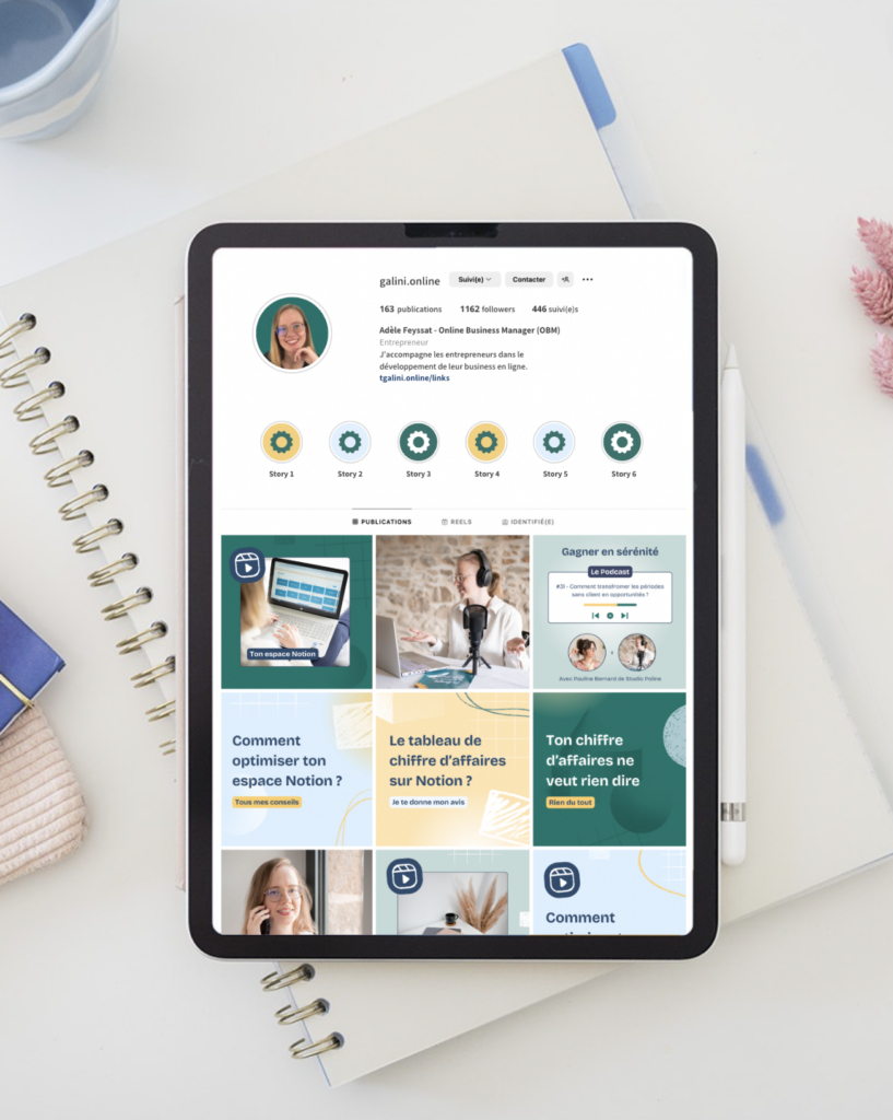 Couverture projet feed instagram et identité visuelle créé par Julie Goudier pour Adèle Feyssat de Galini Online