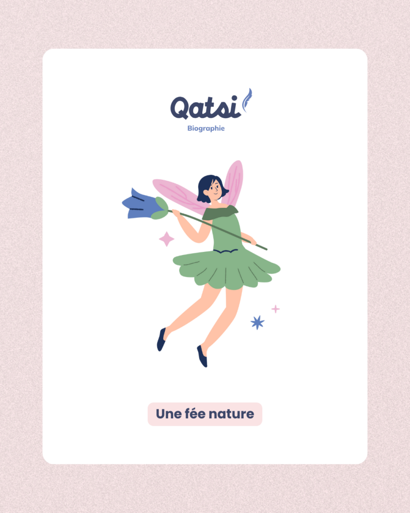 Illustration fée nature créée par Julie Goudier pour l'identité visuelle de Qatsi de l'entreprise Qatsi Rédaction web