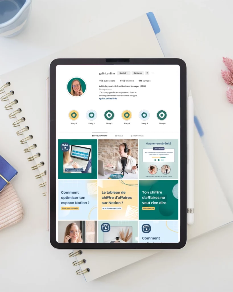 Couverture projet identité visuelle et kit instagram créé par Julie Goudier pour Adèle Feyssat de Galini Online