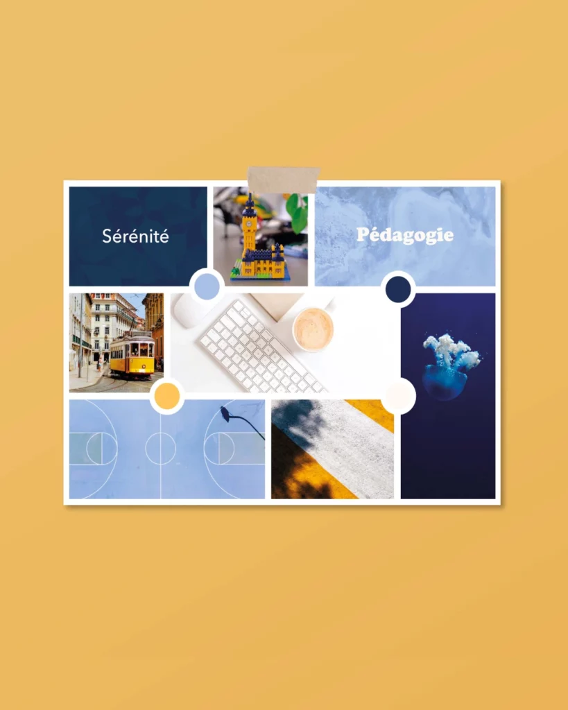 Moodboard créé par Julie Goudier pour l'identité visuelle de Valentin Montmaurs de l'entreprise VMontmaurs