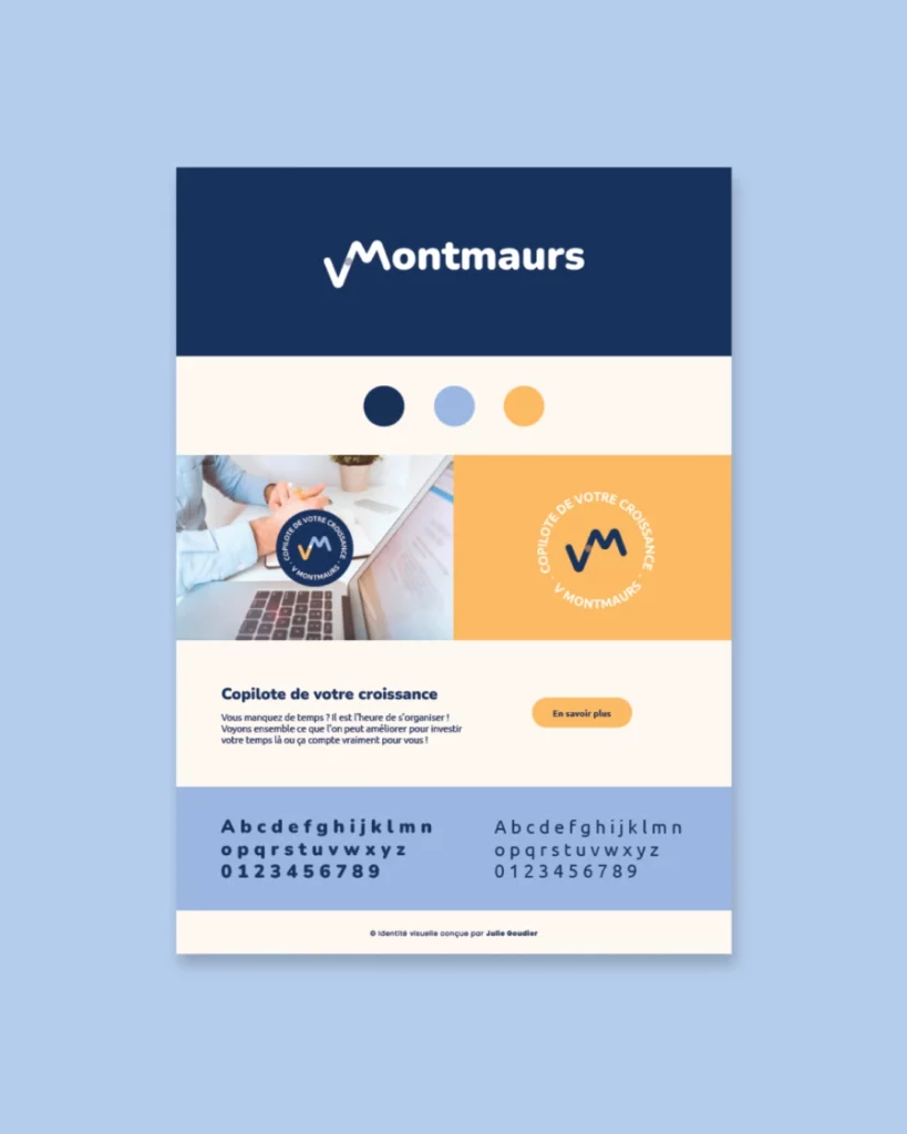 Brandboard créé par Julie Goudier pour l'identité visuelle de Valentin Montmaurs de l'entreprise VMontmaurs