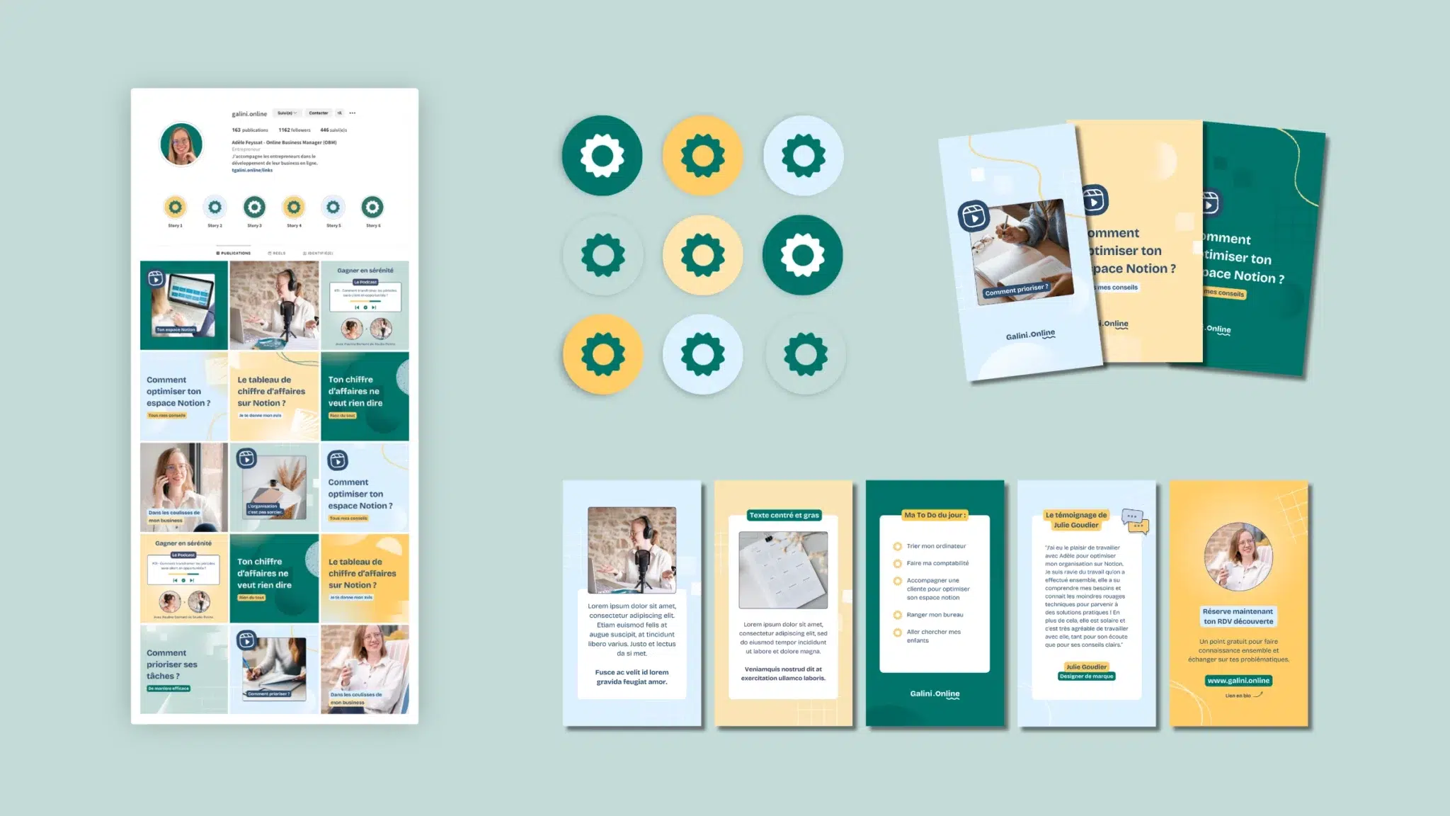 Kit Instagram Canva créé par Julie Goudier pour Adèle Feyssat de Galini Online