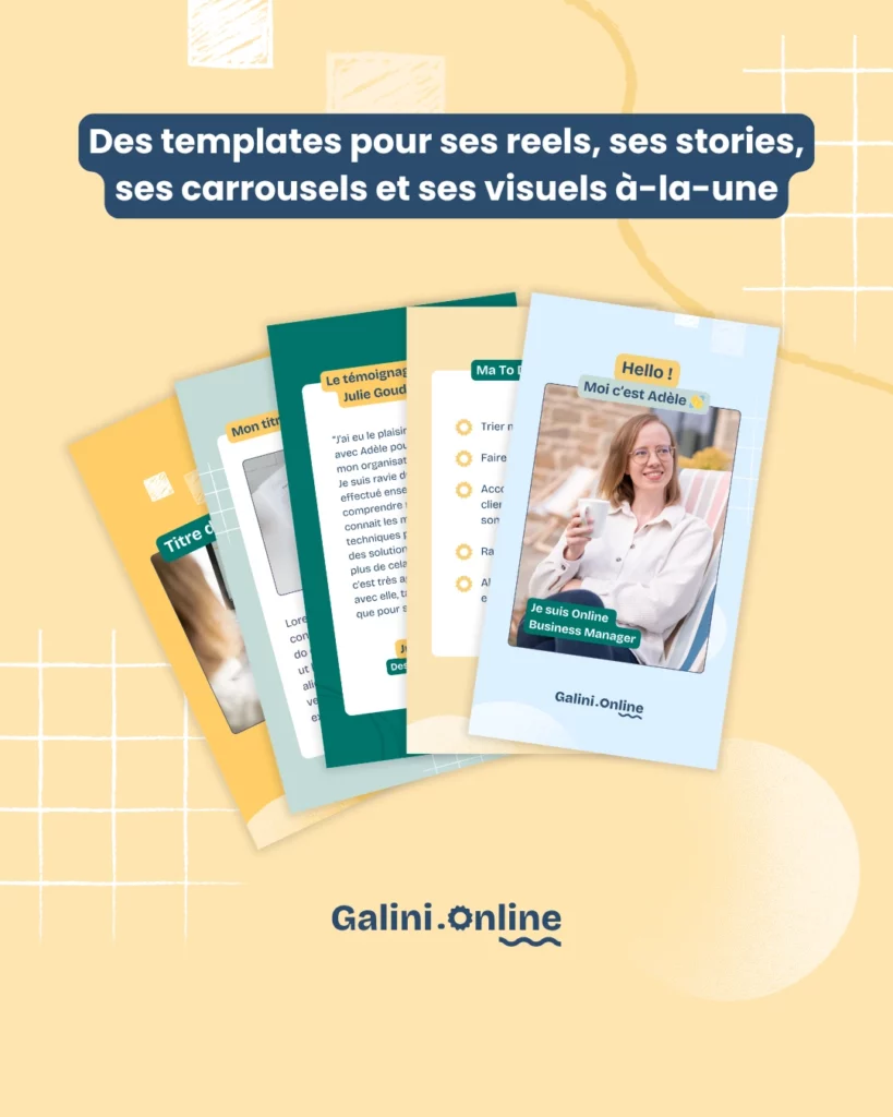 Story kit instagram Canva créé par Julie Goudier pour l'identité visuelle de Adèle Feyssat de Galini Online