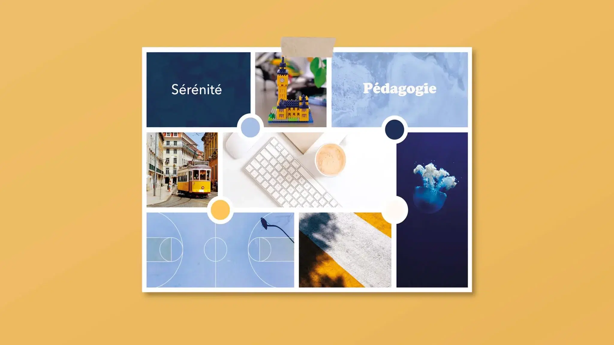 Moodboard créé par Julie Goudier pour l'identité visuelle de Valentin Montmaurs de l'entreprise VMontmaurs